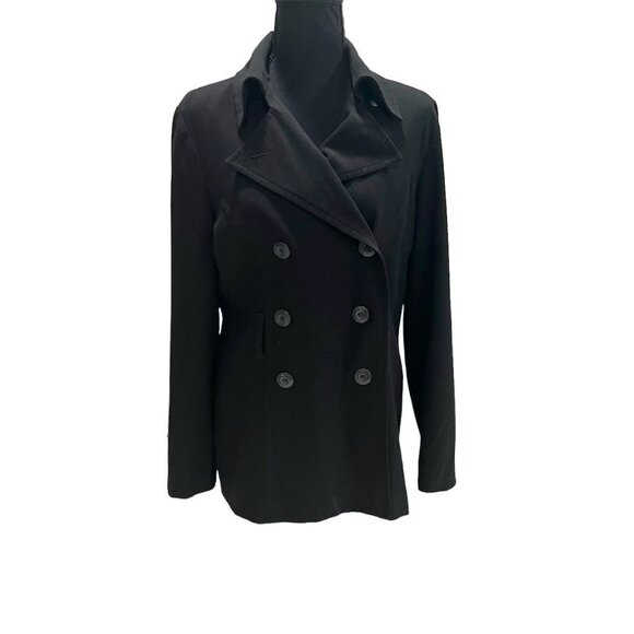 AB Studio Womens Black Peacoat Sz 8 Classic Stylish Winter Versatile Casual Warm - Picture 5 of 8